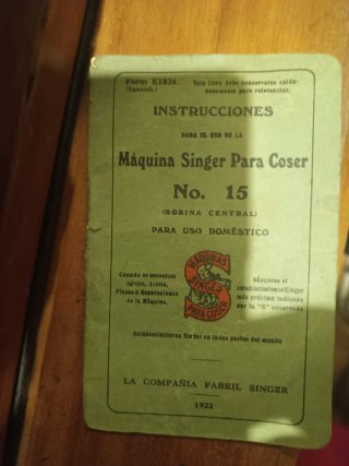 Máquina de coser Singer No. 15  K1824  año 1922