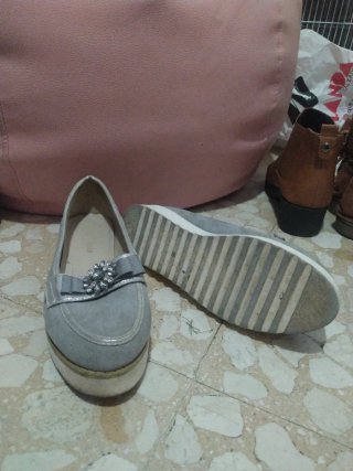 Zapatos plateados piel talla 37