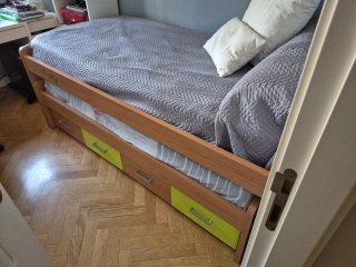 Cama nido con cajones madera y tela