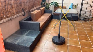 Sofá exterior modular, chaiselonge, 3+2 y mesita