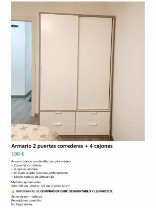 Armario 2 puertas correderas + 4 cajones