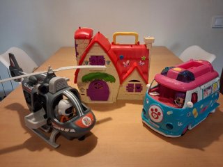 Conjunto Pin y Pon: Helicóptero, Casa y Furgoneta