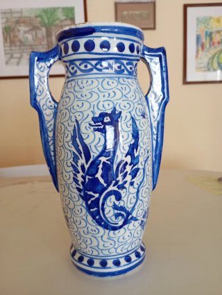 Jarrón Cerámica Talavera Grifo Azul