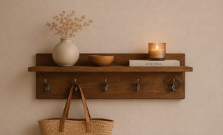 Perchero madera artesanal con ganchos