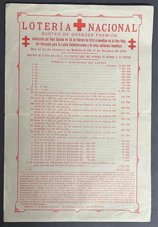 CRUZ ROJA - Lotería Nacional - 1934 - República