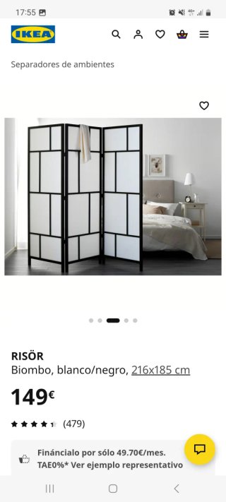 Biombo Ikea RISÖR Blanco/Negro 216x185 cm