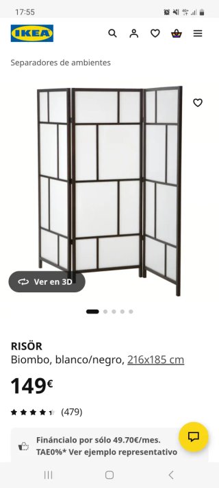 Biombo Ikea RISÖR Blanco/Negro 216x185 cm