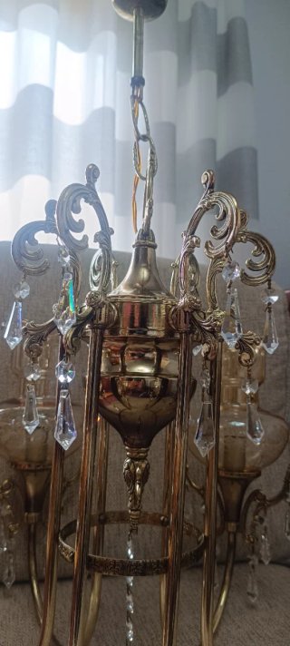 Lámpara antigua de cristal y metal