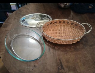 Pirofila Pyrex con coperchio e manici silver plate