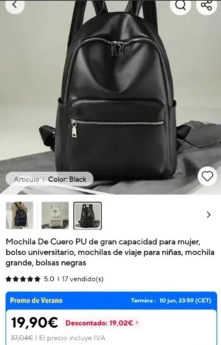 Mochila Negra Mujer PU Gran Capacidad
