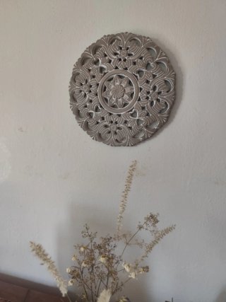 Mandala Decorativo Madera Beige y Plata