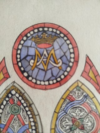 Tres cuadros antiguos con dibujos pintados a mano.