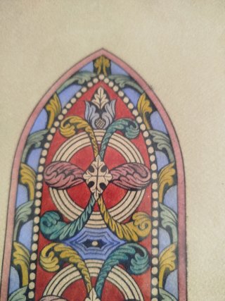 Tres cuadros antiguos con dibujos pintados a mano.