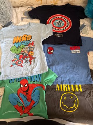5 Camisetas Marvel y Nirvana Talla 2-3 Años