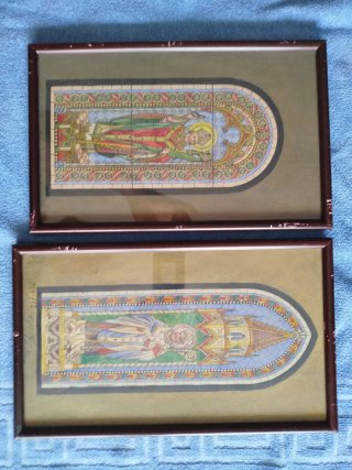 Dos cuadros antiguos dibujos pintados a mano.