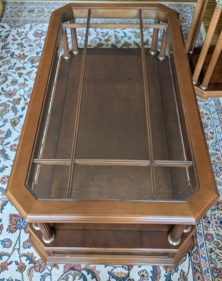 Conjunto mesas centro y auxiliar madera y cristal