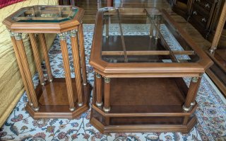 Conjunto mesas centro y auxiliar madera y cristal