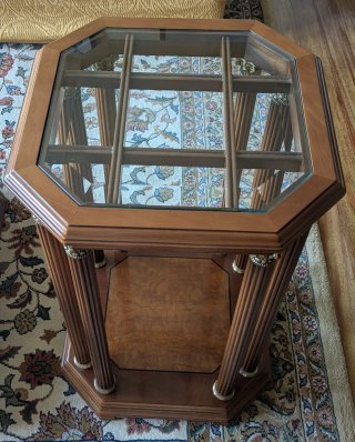 Conjunto mesas centro y auxiliar madera y cristal