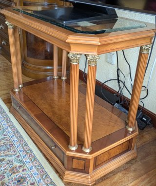 Conjunto mesas centro y auxiliar madera y cristal