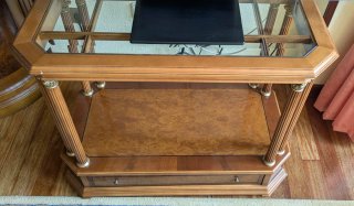 Conjunto mesas centro y auxiliar madera y cristal