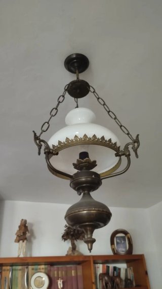 Lámpara de techo latón tipo quinqué cristal