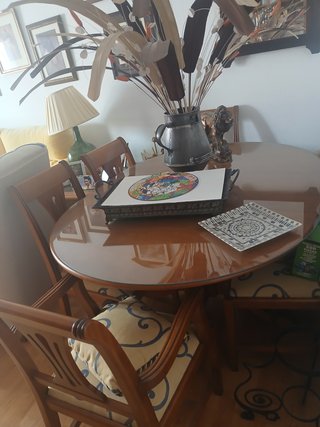 Mesa ovalada de madera con 6 sillas