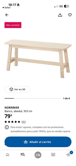 Banco NORRÅKER abedul IKEA 103 cm
