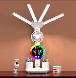 Lampada LED scrivania con ventola e orologio