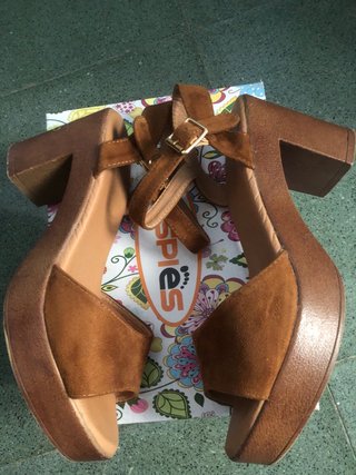 Sandalias tacón ancho marrón (cuero)