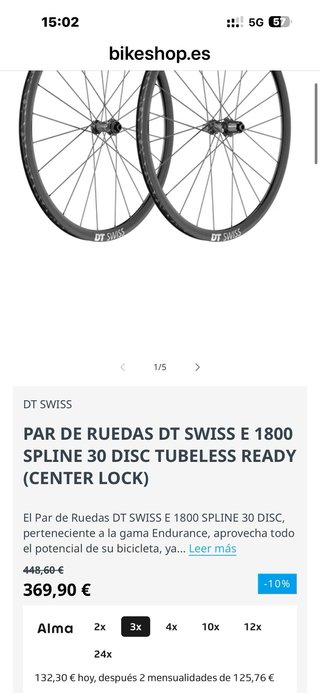 Llantas DT SWISS E1800 perfil 30 Aluminio