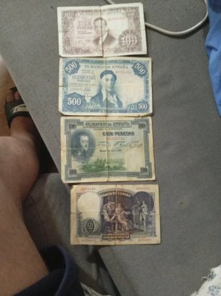 Billetes antiguos España 100, 500 pesetas