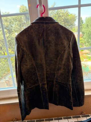 Chaqueta de cuero marrón, rojo, gris oscuro, beige