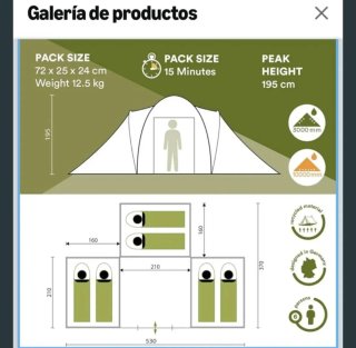 Tienda de campaña familiar verde y amarilla