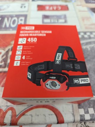 RS PRO Linterna Frontal Recargable 450 Lúmenes