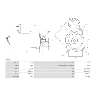 Motor de arranque AS S0603 12V 1.60 kW