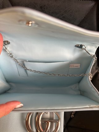 Pochette azzurra con cintura e fibbia GG