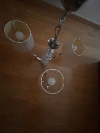 Lámpara de techo 3 luces plata, blanco roto.