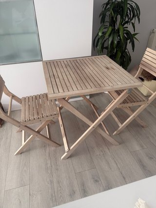 Mesa y 2 sillas madera terraza/jardín