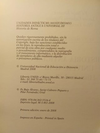 Historia de Roma, manual de Uned