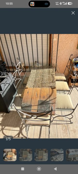 Mesa de salón con 6 sillas forja