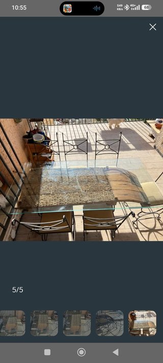 Mesa de salón cristal forja y 6 sillas