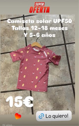 Camiseta solar UPF50 niña 12-18m y 5-6a