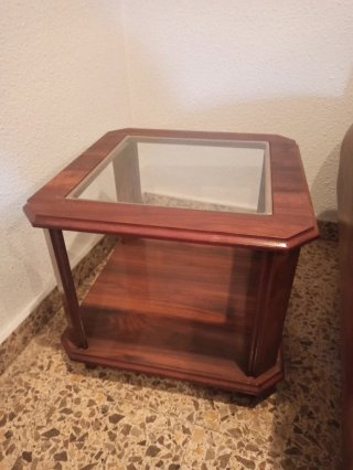 Mesita auxiliar madera y cristal