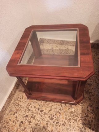 Mesita auxiliar madera y cristal