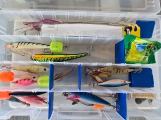 Lote señuelos pesca y caja