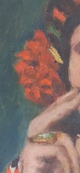 Pintura óleo antigua en cartón Marco en oro
