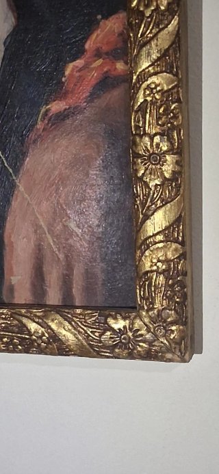 Pintura óleo antigua en cartón Marco en oro