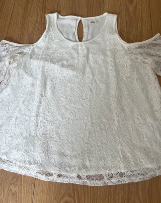 Blusa blanca de encaje manga larga Hollister