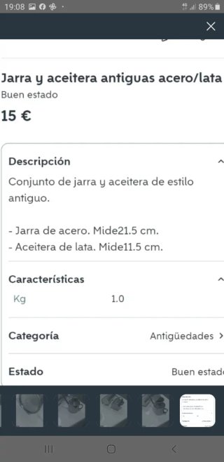 Jarra y aceitera antiguas acero inox y lata