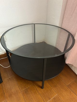 Mesa redonda cristal y metal negra